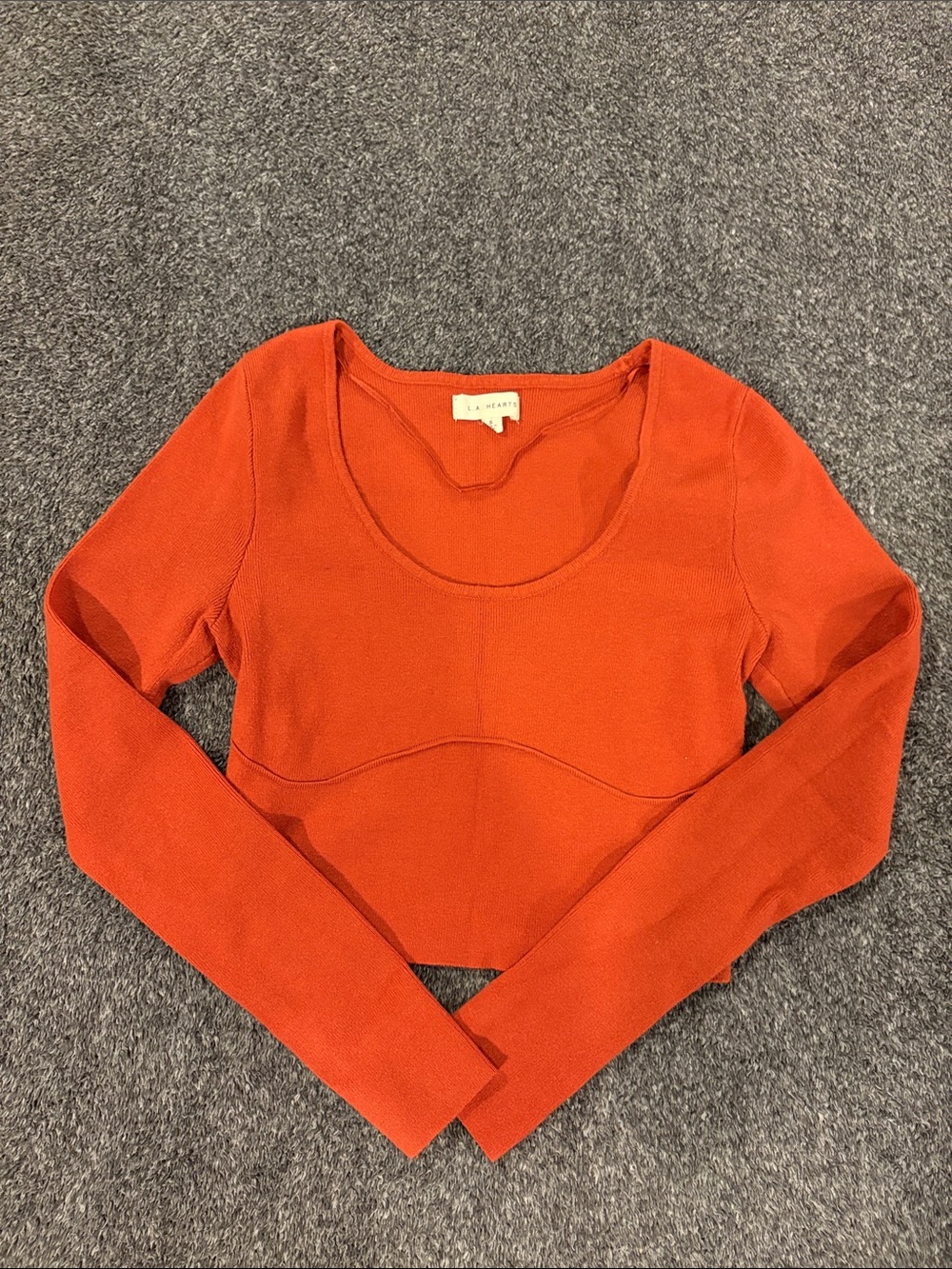 La Hearts Orange Long Sleeve Crop Scoop Neck Top